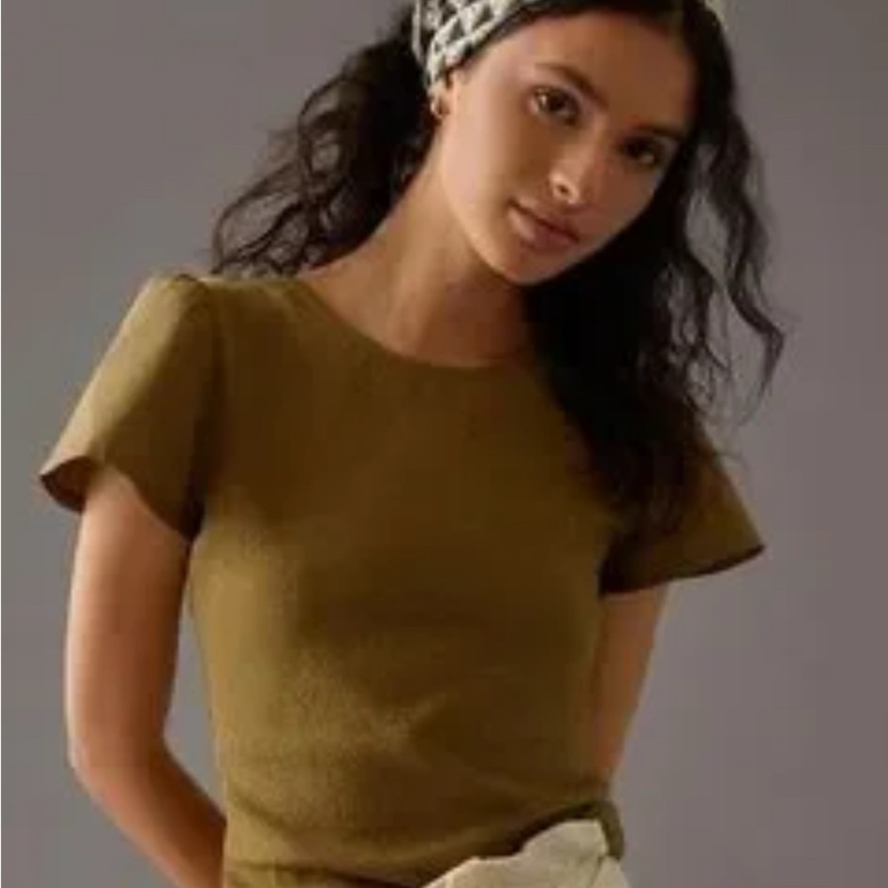 Anthropologie Olive Green Crisscross Back Women Top - Picture 2 of 4